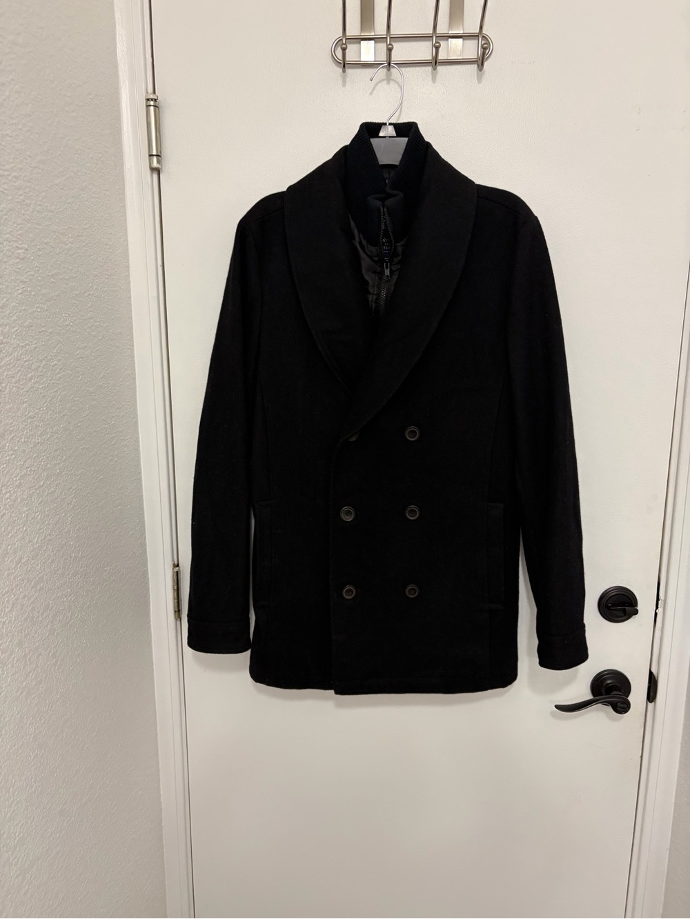 American Rag Men's Wool blend Black Double-Breasted Pea Coat